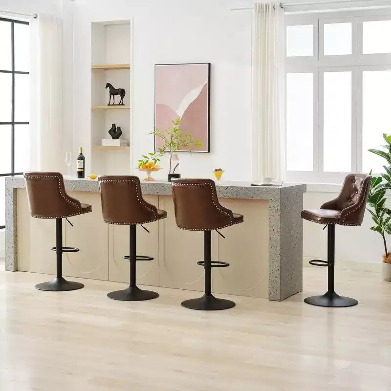 Bar Stools Set of 4,Adjustable Swivel Barstools, Faux Leather Bar Chairs,Upholstered Counter Height with High Backrest