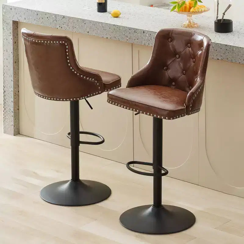 Bar Stools Set of 4,Adjustable Swivel Barstools, Faux Leather Bar Chairs,Upholstered Counter Height with High Backrest