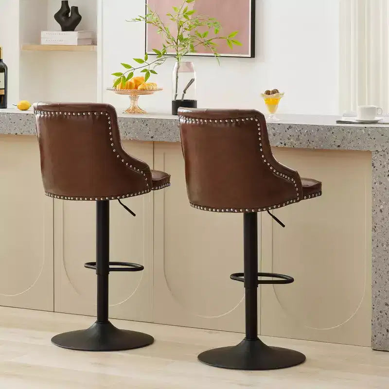 Bar Stools Set of 4,Adjustable Swivel Barstools, Faux Leather Bar Chairs,Upholstered Counter Height with High Backrest