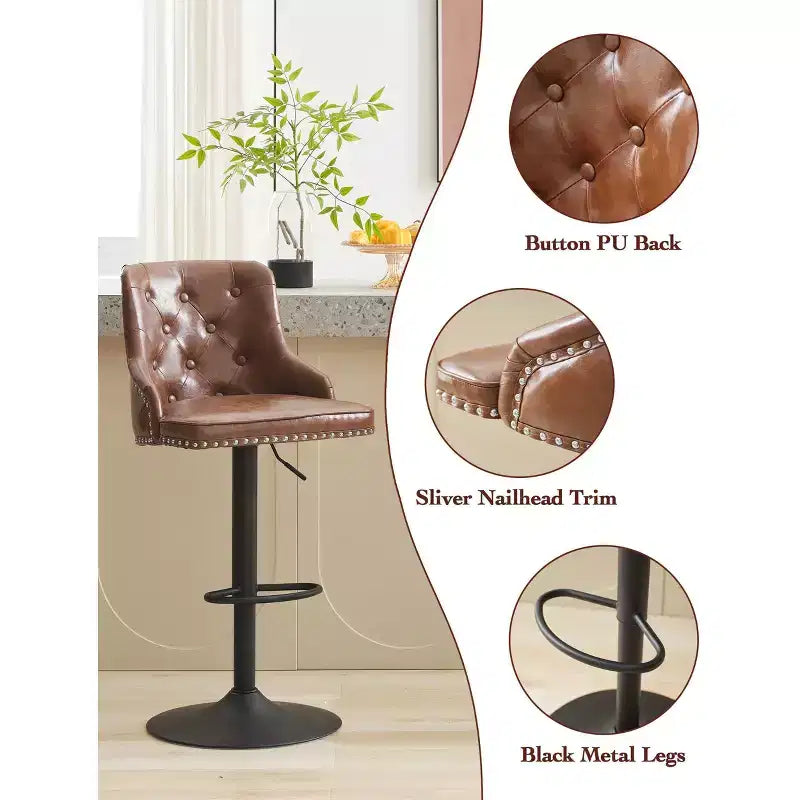 Bar Stools Set of 4,Adjustable Swivel Barstools, Faux Leather Bar Chairs,Upholstered Counter Height with High Backrest
