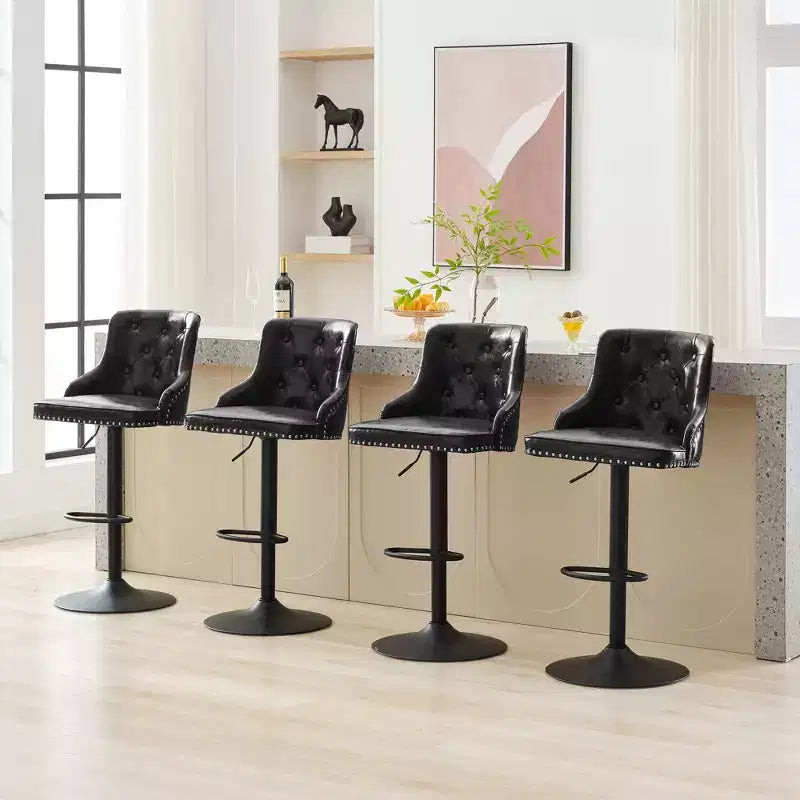 Bar Stools Set of 4,Adjustable Swivel Barstools, Faux Leather Bar Chairs,Upholstered Counter Height with High Backrest