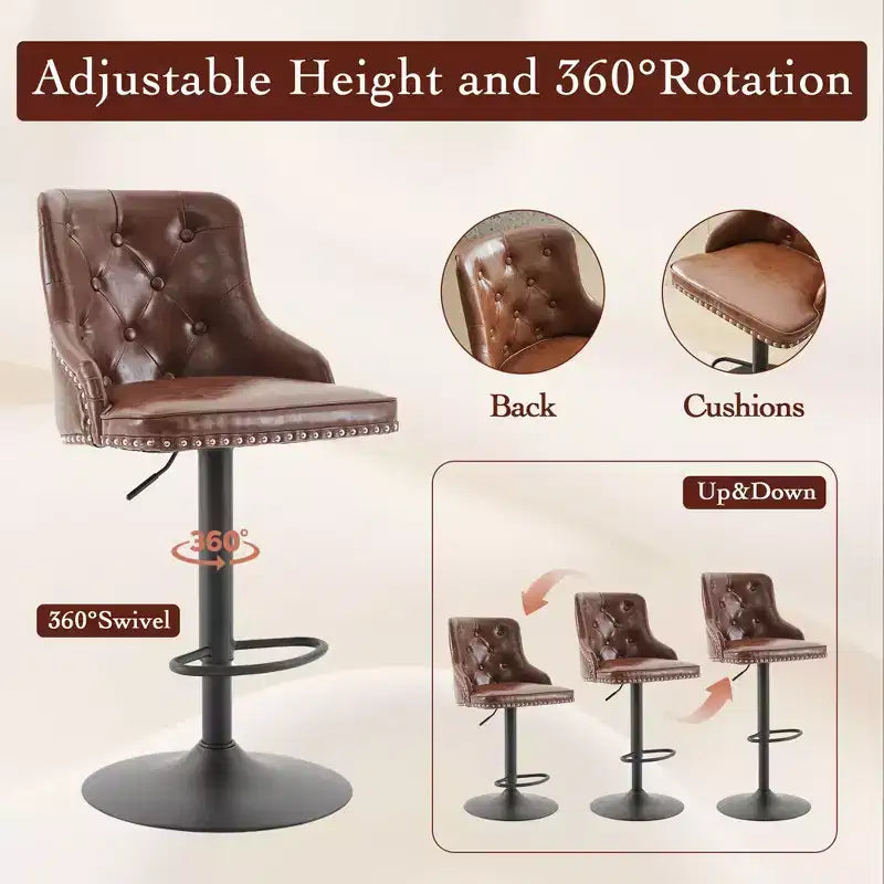 Bar Stools Set of 4,Adjustable Swivel Barstools, Faux Leather Bar Chairs,Upholstered Counter Height with High Backrest