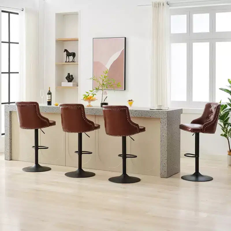 Bar Stools Set of 4,Adjustable Swivel Barstools, Faux Leather Bar Chairs,Upholstered Counter Height with High Backrest