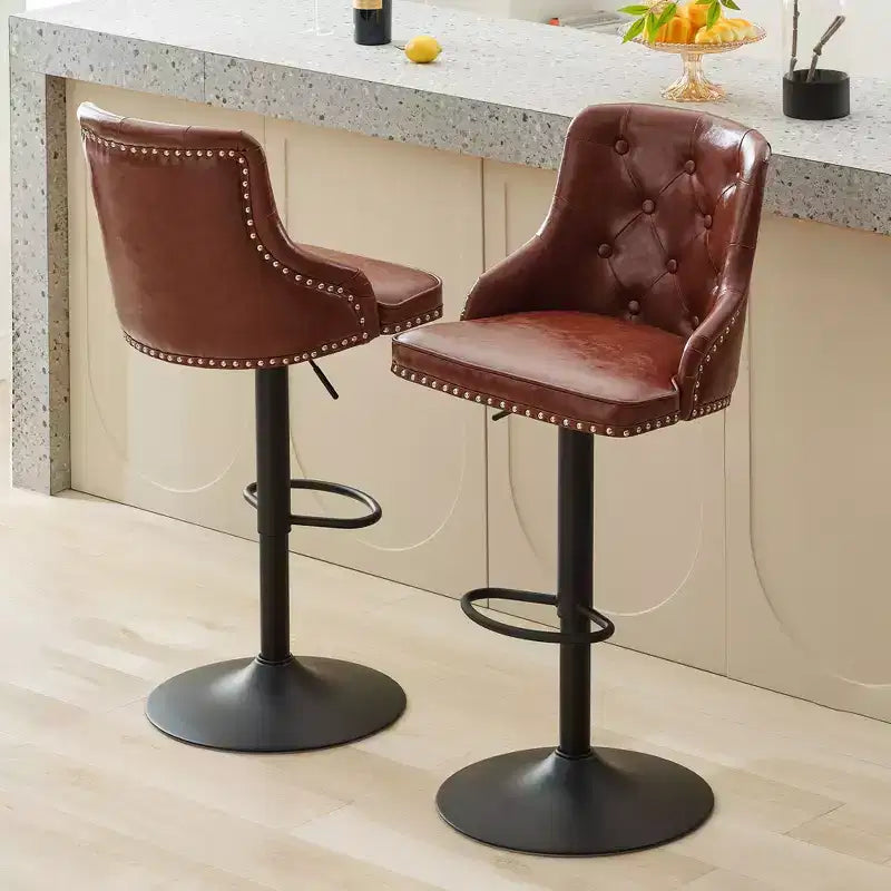 Bar Stools Set of 4,Adjustable Swivel Barstools, Faux Leather Bar Chairs,Upholstered Counter Height with High Backrest