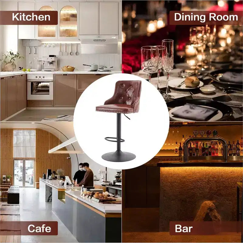 Bar Stools Set of 4,Adjustable Swivel Barstools, Faux Leather Bar Chairs,Upholstered Counter Height with High Backrest
