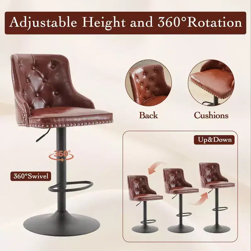Bar Stools Set of 4,Adjustable Swivel Barstools, Faux Leather Bar Chairs,Upholstered Counter Height with High Backrest