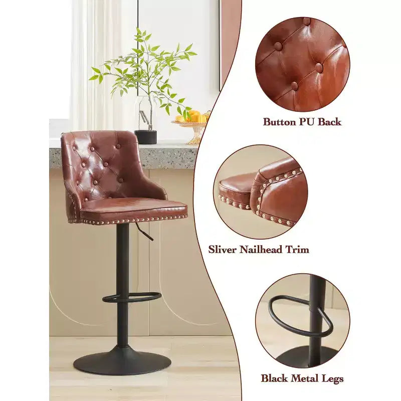 Bar Stools Set of 4,Adjustable Swivel Barstools, Faux Leather Bar Chairs,Upholstered Counter Height with High Backrest