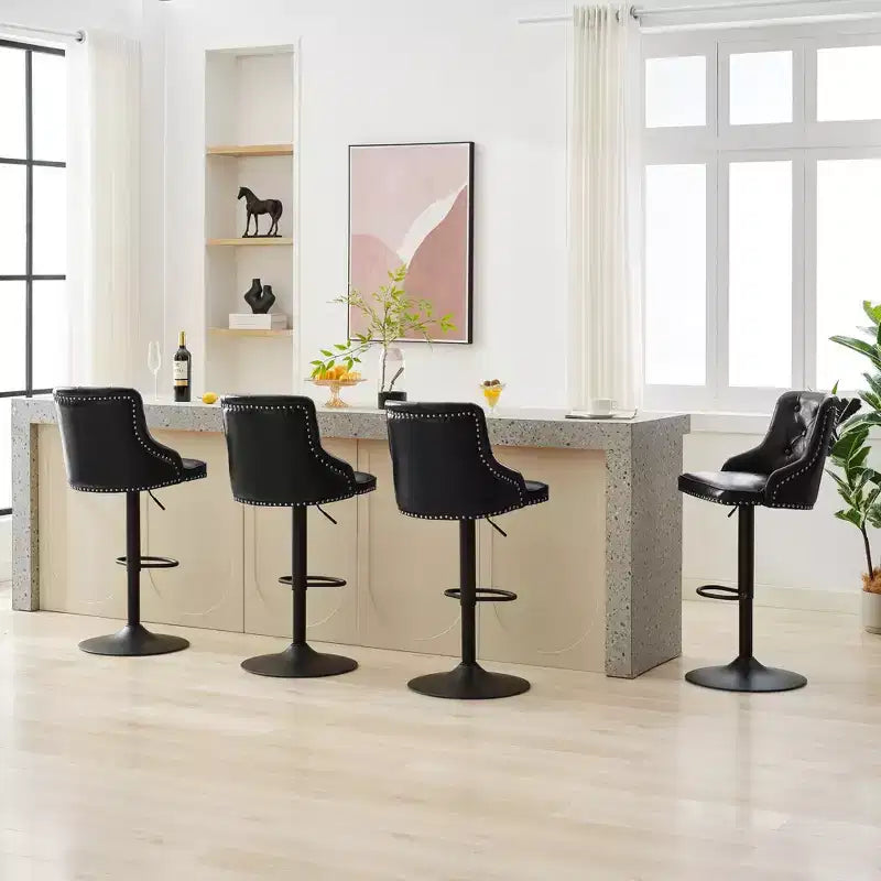 Bar Stools Set of 4,Adjustable Swivel Barstools, Faux Leather Bar Chairs,Upholstered Counter Height with High Backrest
