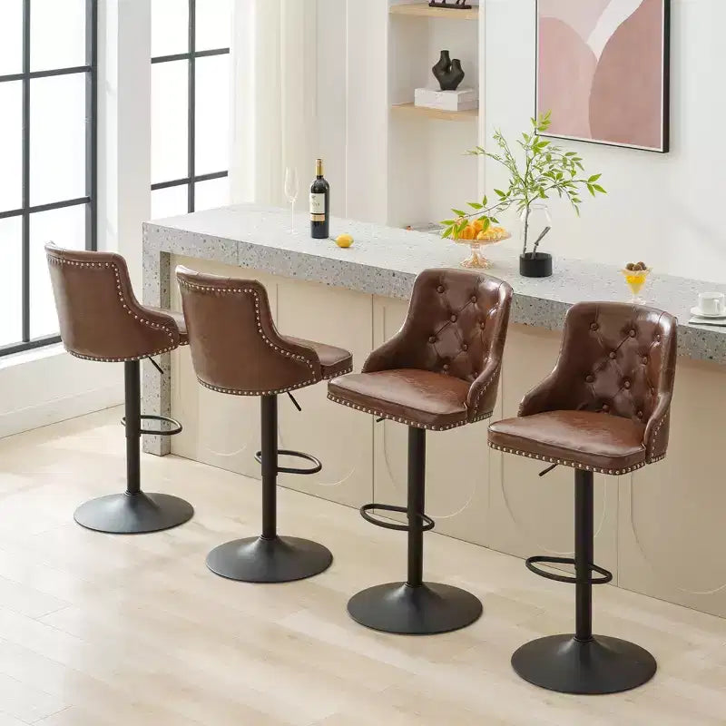 Bar Stools Set of 4,Adjustable Swivel Barstools, Faux Leather Bar Chairs,Upholstered Counter Height with High Backrest