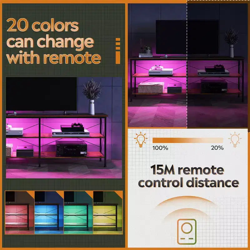 GALAXHERO TV Stand for 65-70 inch TV with LED Lights, Gaming Entertainment Center with Storage, Industrial TV Console for Living Room, Greige