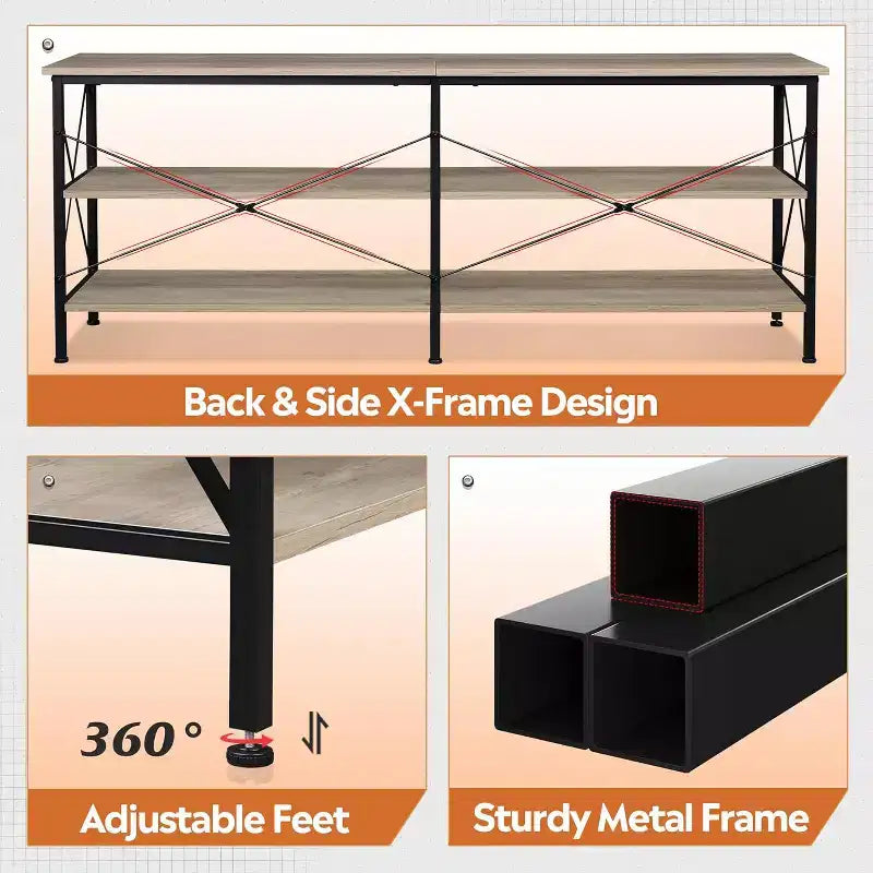 GALAXHERO TV Stand for 65-70 inch TV with LED Lights, Gaming Entertainment Center with Storage, Industrial TV Console for Living Room, Greige