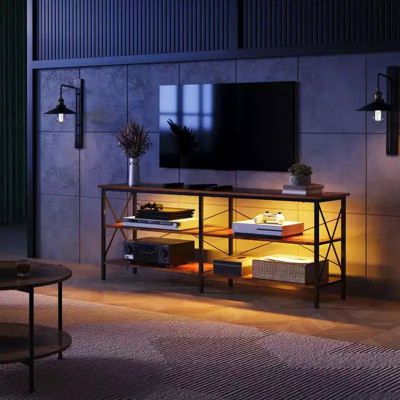GALAXHERO TV Stand for 65-70 inch TV with LED Lights, Gaming Entertainment Center with Storage, Industrial TV Console for Living Room, Greige