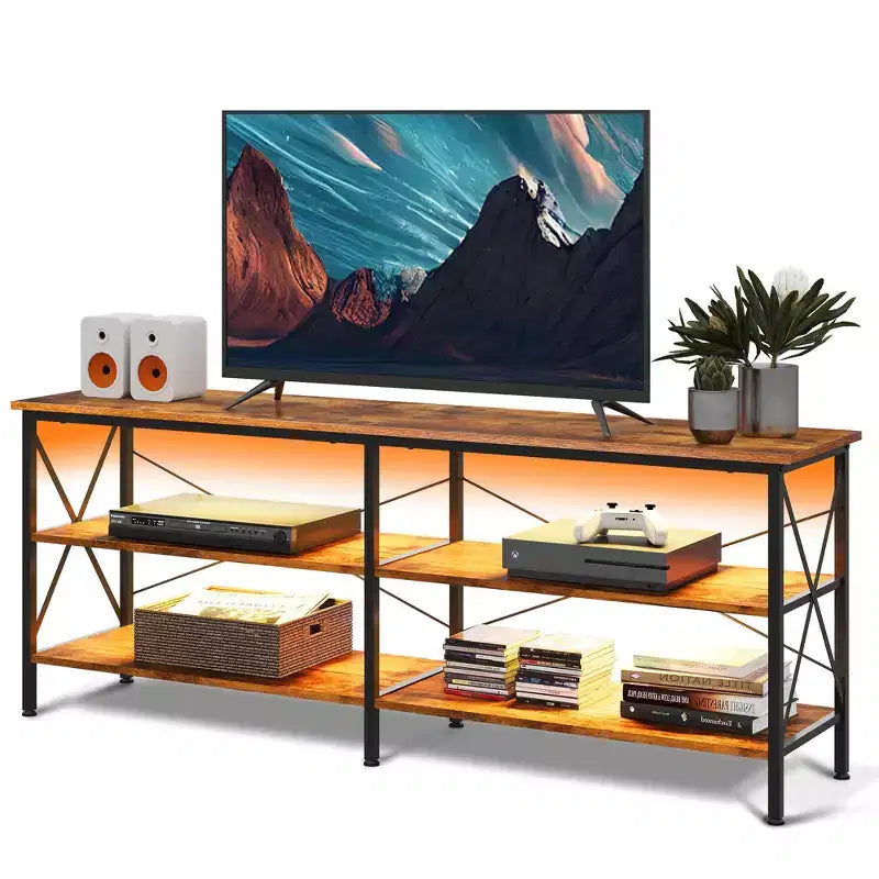 GALAXHERO TV Stand for 65-70 inch TV with LED Lights, Gaming Entertainment Center with Storage, Industrial TV Console for Living Room, Greige