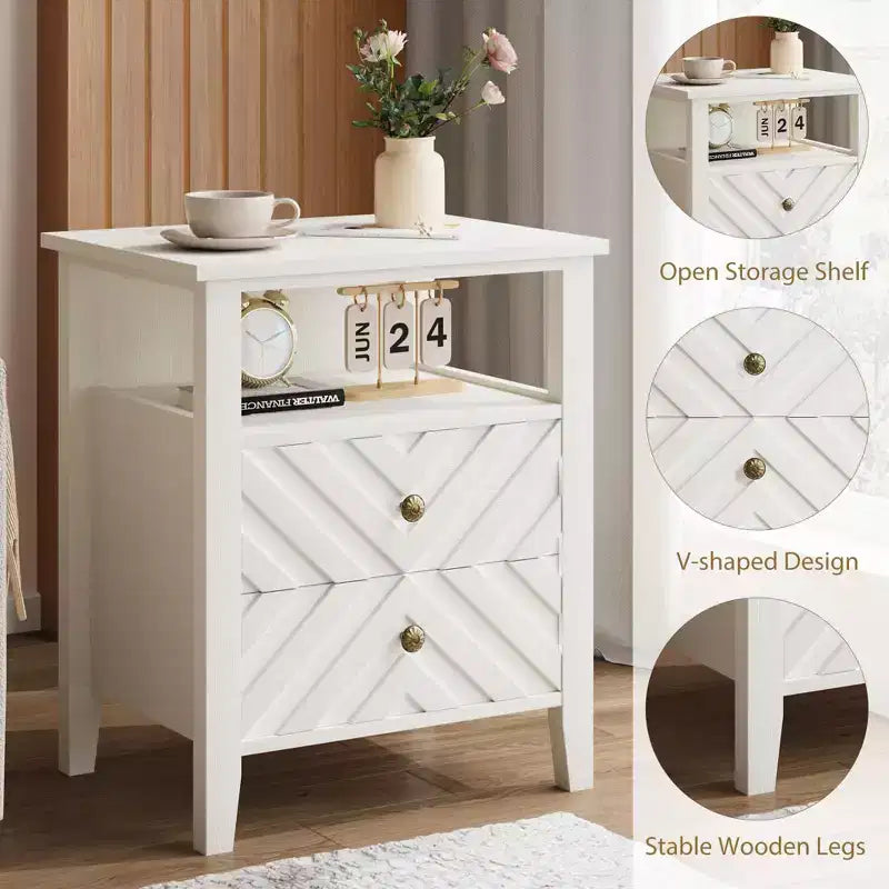 WhizMax Elegant LED Nightstand with 2 Storage Drawer and Remote-Controlled Color Lights - Perfect for Modern Bedrooms