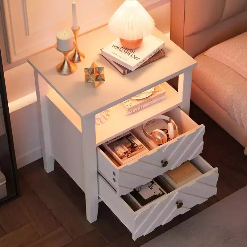 WhizMax Elegant LED Nightstand with 2 Storage Drawer and Remote-Controlled Color Lights - Perfect for Modern Bedrooms