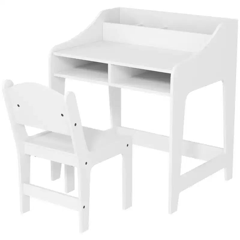 Qaba Kids Desk and Chair Set, Children Study Table with Storage Shelves, Student Writing Desk for Bedroom & Study Room, 3-8 Years Old
