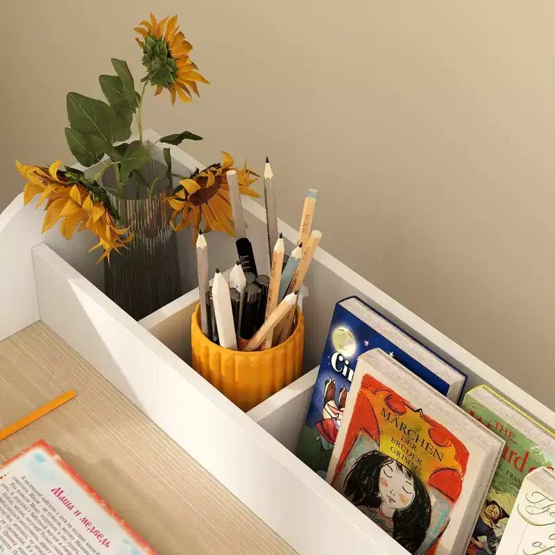 Qaba Kids Desk and Chair Set, Children Study Table with Storage Shelves, Student Writing Desk for Bedroom & Study Room, 3-8 Years Old