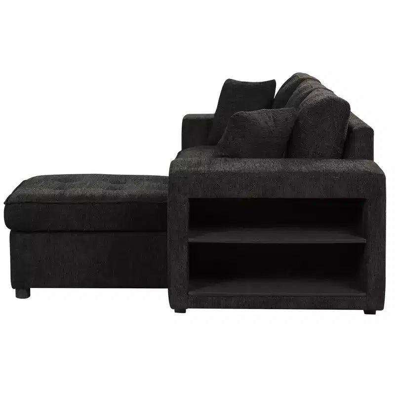 104.5 Reversible L-Shape Sectional Sleeper Sofa with Storage Chaise & 2 Stools - Convertible 3-Seat Sofa Bed for Living Room
