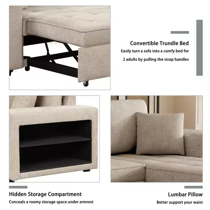 104.5 Reversible L-Shape Sectional Sleeper Sofa with Storage Chaise & 2 Stools - Convertible 3-Seat Sofa Bed for Living Room