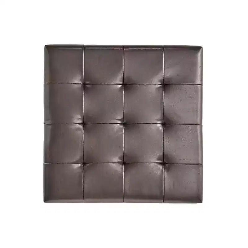 GDFStudio Kilbourne Contemporary Bonded Leather Tufted Storage Ottoman with Shelf, Brown/Dark Brown