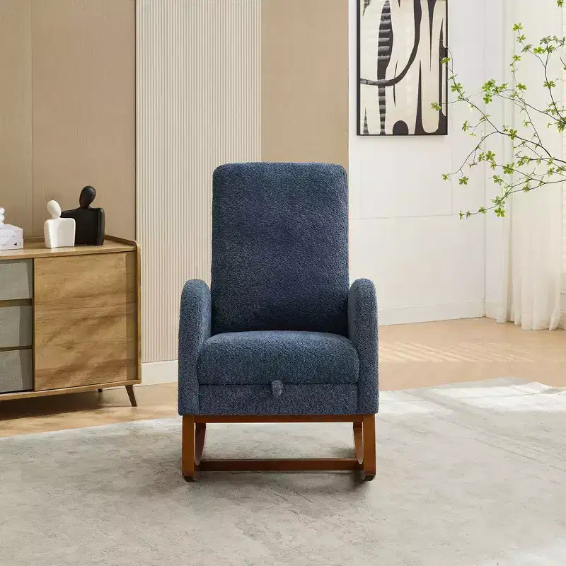 Okak Rocking Accent Chair Living Room Chair with High Back Glider and Side Pocket Retractable Footrest Armchair for Bedroom Nursery