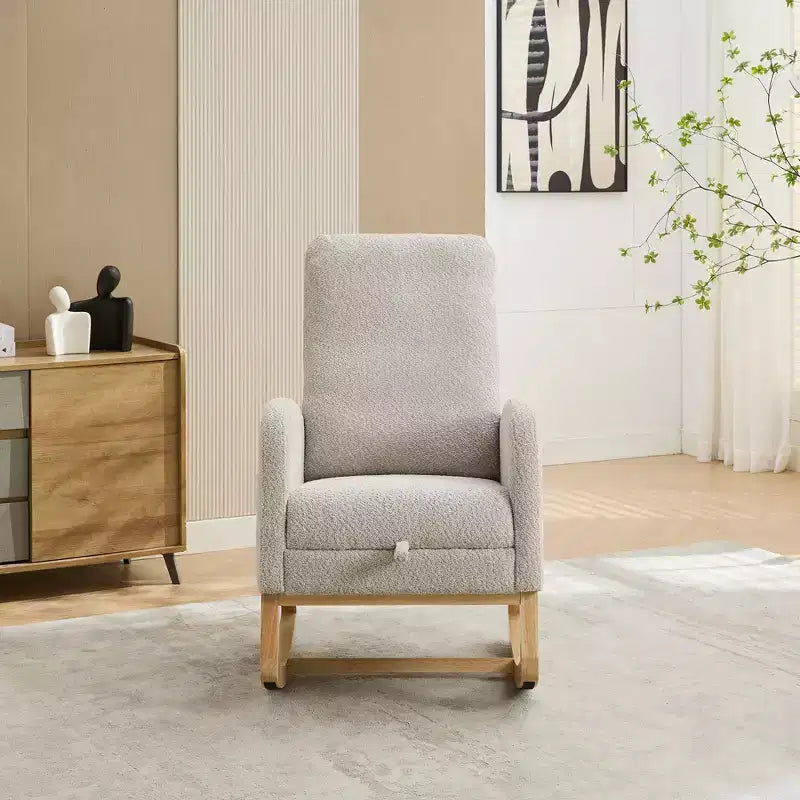 Okak Rocking Accent Chair Living Room Chair with High Back Glider and Side Pocket Retractable Footrest Armchair for Bedroom Nursery