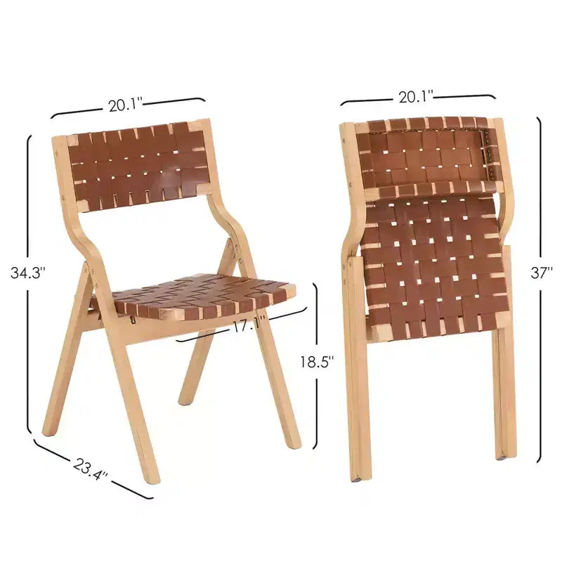 MAYEERTY 2-Set Wood Foldable & Stackable Dining Chairs for Dining Room, Woven Seat & Back, Beige - Natural