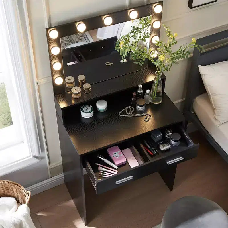 Okak 2-Tier Vanity Dresser with Touch Lights, 3 Brightness Levels, Large Drawer & Compact Makeup Table for Small Bedrooms