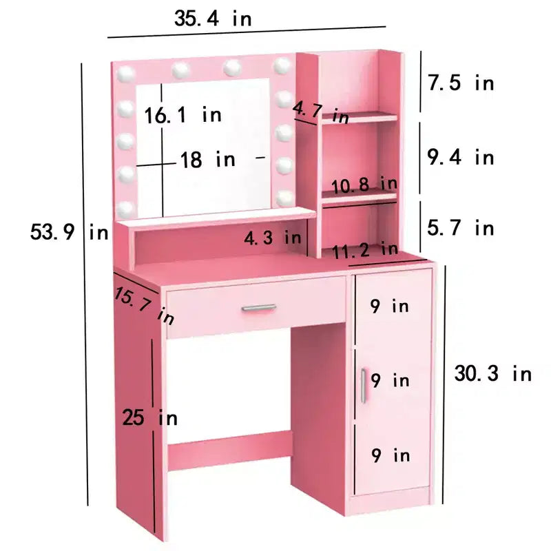 Okak 2-Tier Vanity Dresser with Touch Lights, 3 Brightness Levels, Large Drawer & Compact Makeup Table for Small Bedrooms