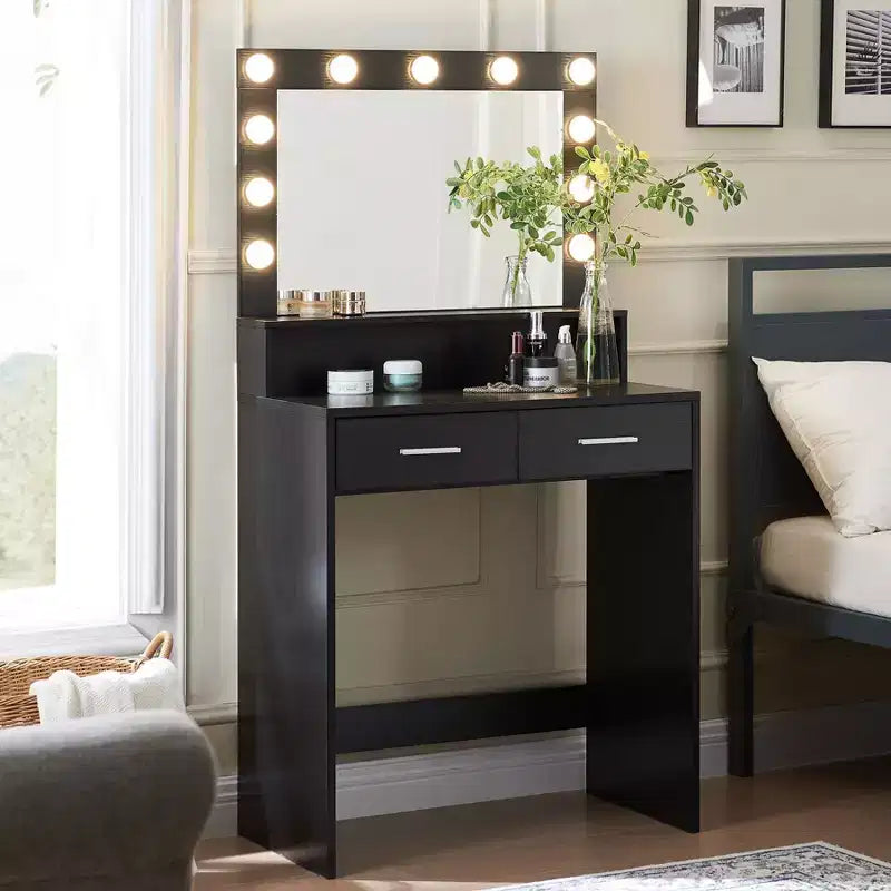 Okak 2-Tier Vanity Dresser with Touch Lights, 3 Brightness Levels, Large Drawer & Compact Makeup Table for Small Bedrooms