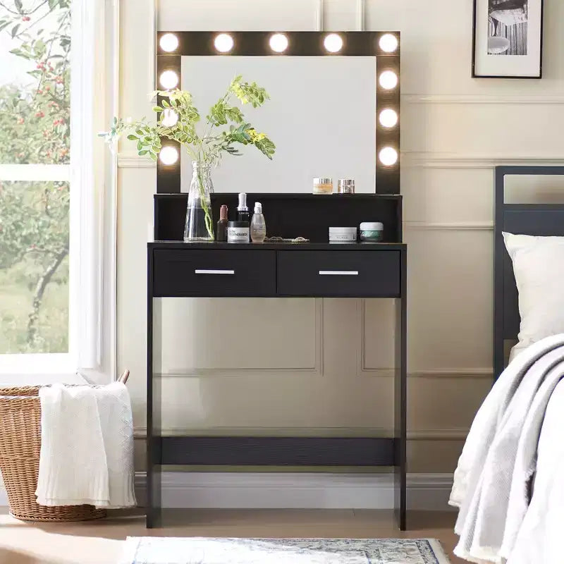 Okak 2-Tier Vanity Dresser with Touch Lights, 3 Brightness Levels, Large Drawer & Compact Makeup Table for Small Bedrooms
