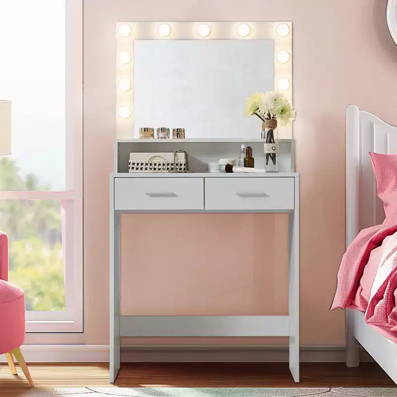 Okak 2-Tier Vanity Dresser with Touch Lights, 3 Brightness Levels, Large Drawer & Compact Makeup Table for Small Bedrooms