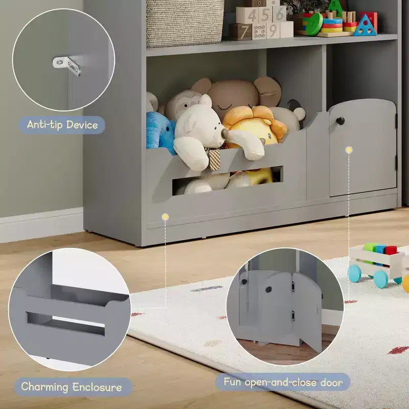Kids Bookshelf, Toy Storage Organizer, Wooden Kids Bookcase with Motion Sensor Light, Dollhouse Bookcase for Playroom Bedroom Nursery Classroom