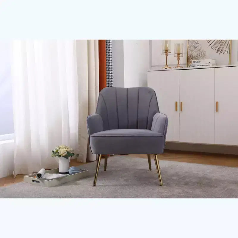 Okak Modern Velvet Accent Chair Living Room Chair with Upholstered Mid-Century Stylish Armchair with Golden Wood Legs for Reading Room Bedroom
