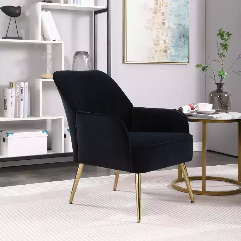 Okak Modern Velvet Accent Chair Living Room Chair with Upholstered Mid-Century Stylish Armchair with Golden Wood Legs for Reading Room Bedroom