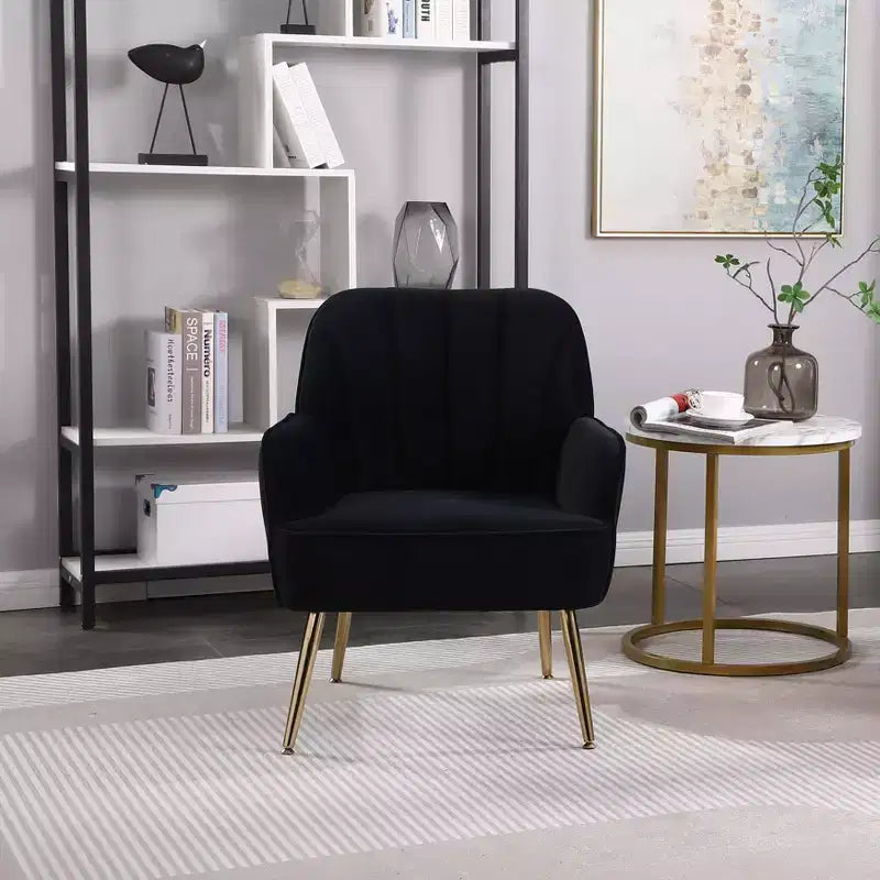 Okak Modern Velvet Accent Chair Living Room Chair with Upholstered Mid-Century Stylish Armchair with Golden Wood Legs for Reading Room Bedroom
