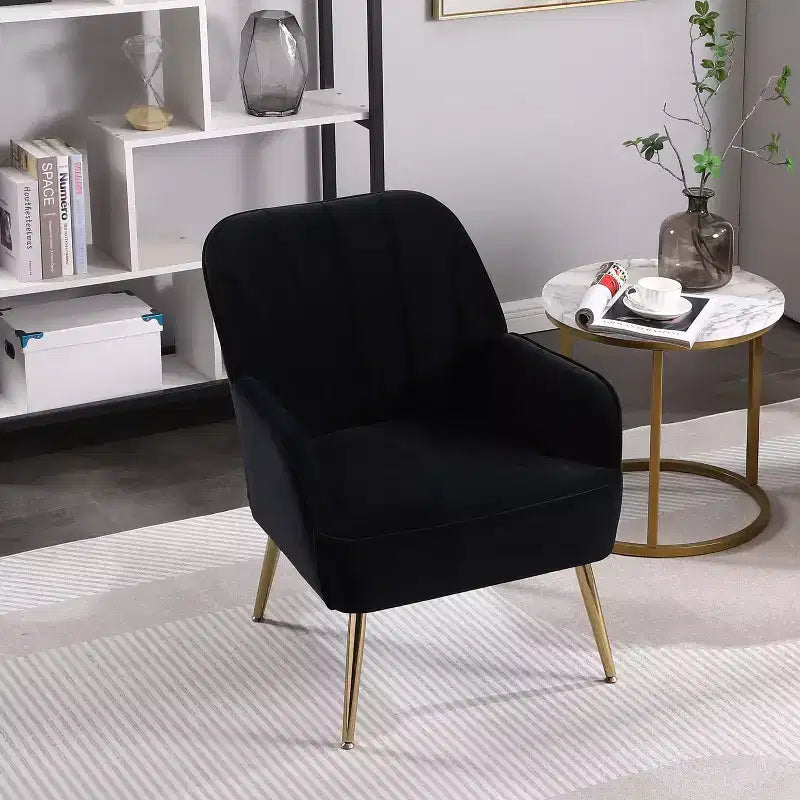 Okak Modern Velvet Accent Chair Living Room Chair with Upholstered Mid-Century Stylish Armchair with Golden Wood Legs for Reading Room Bedroom