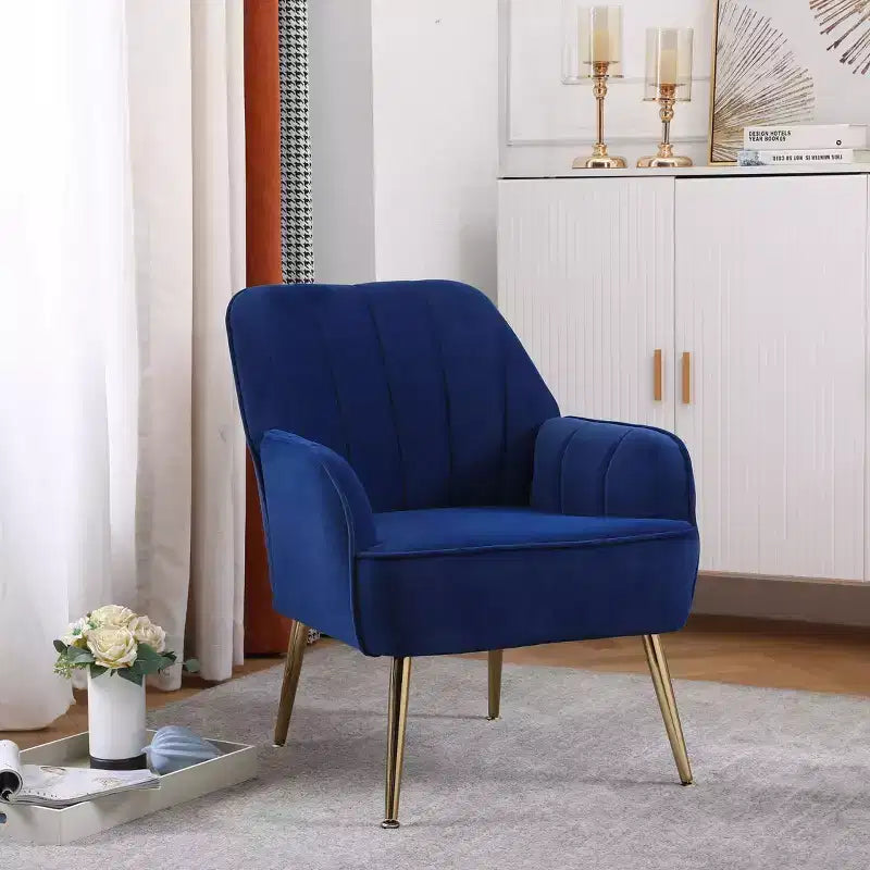 Okak Modern Velvet Accent Chair Living Room Chair with Upholstered Mid-Century Stylish Armchair with Golden Wood Legs for Reading Room Bedroom