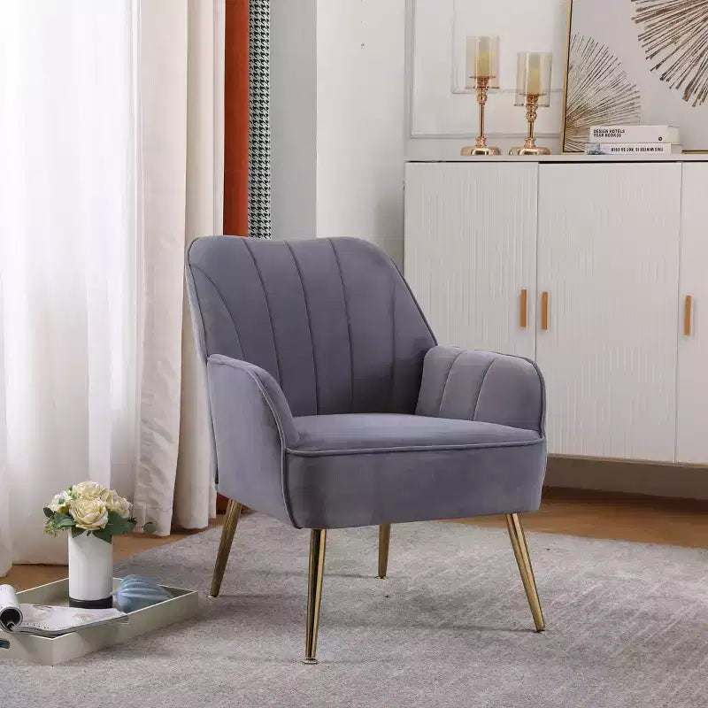 Okak Modern Velvet Accent Chair Living Room Chair with Upholstered Mid-Century Stylish Armchair with Golden Wood Legs for Reading Room Bedroom