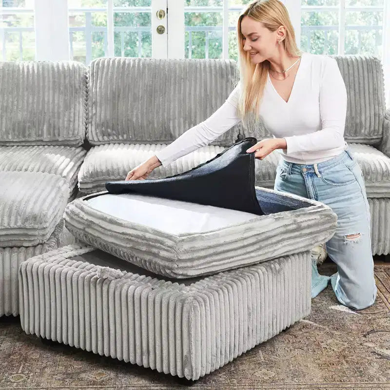 Belffin U-Shaped 6-Seater Corduroy Sectional - Modular Sofa with Storage Ottoman & Convertible Design