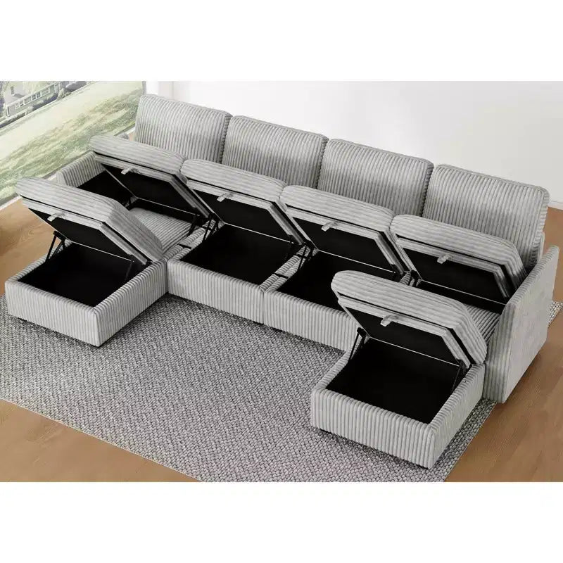 Belffin U-Shaped 6-Seater Corduroy Sectional - Modular Sofa with Storage Ottoman & Convertible Design