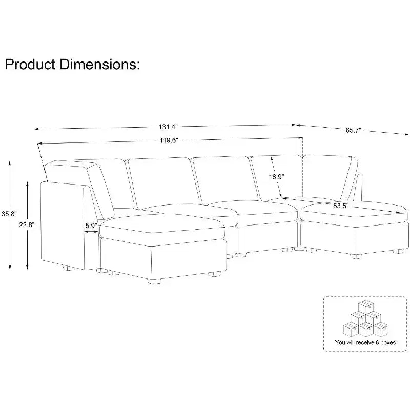 Belffin U-Shaped 6-Seater Corduroy Sectional - Modular Sofa with Storage Ottoman & Convertible Design