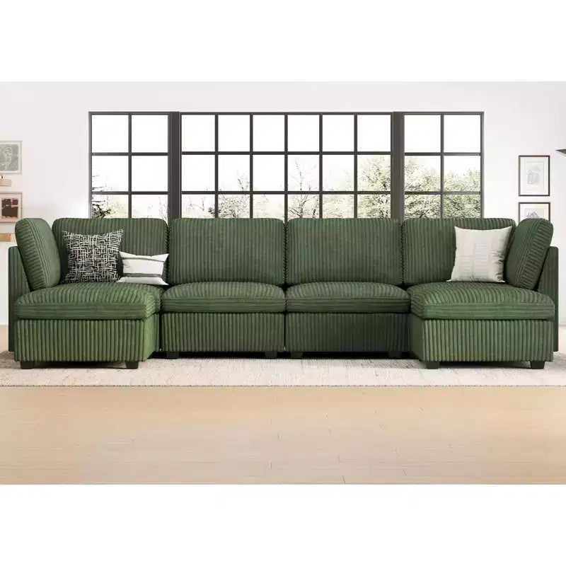Belffin U-Shaped 6-Seater Corduroy Sectional - Modular Sofa with Storage Ottoman & Convertible Design