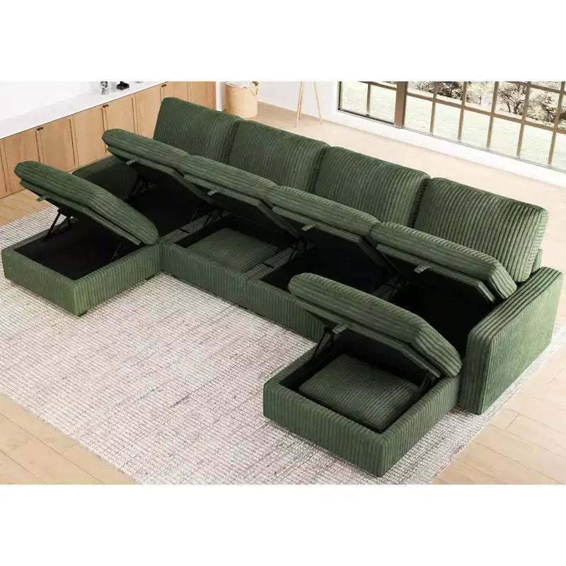 Belffin U-Shaped 6-Seater Corduroy Sectional - Modular Sofa with Storage Ottoman & Convertible Design
