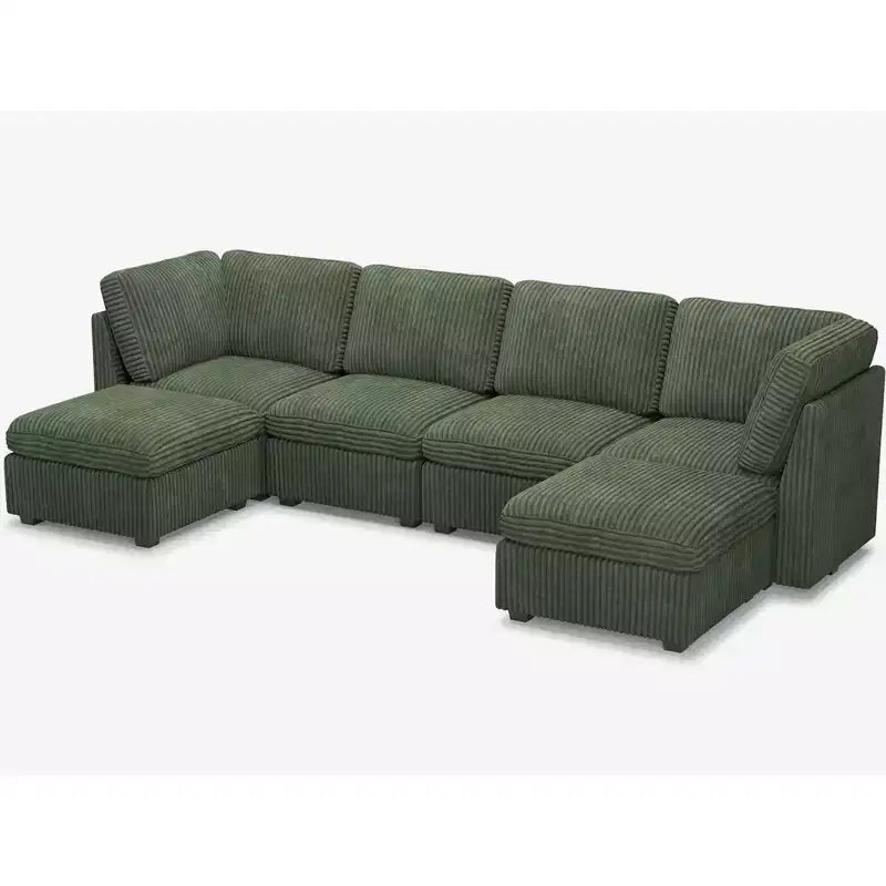 Belffin U-Shaped 6-Seater Corduroy Sectional - Modular Sofa with Storage Ottoman & Convertible Design