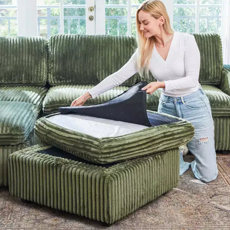 Belffin U-Shaped 6-Seater Corduroy Sectional - Modular Sofa with Storage Ottoman & Convertible Design