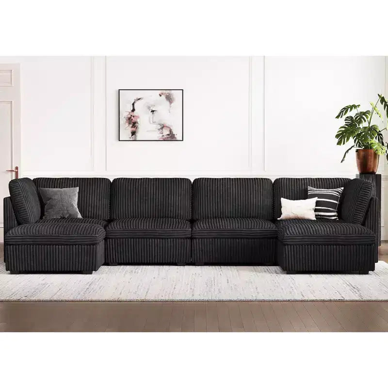 Belffin U-Shaped 6-Seater Corduroy Sectional - Modular Sofa with Storage Ottoman & Convertible Design
