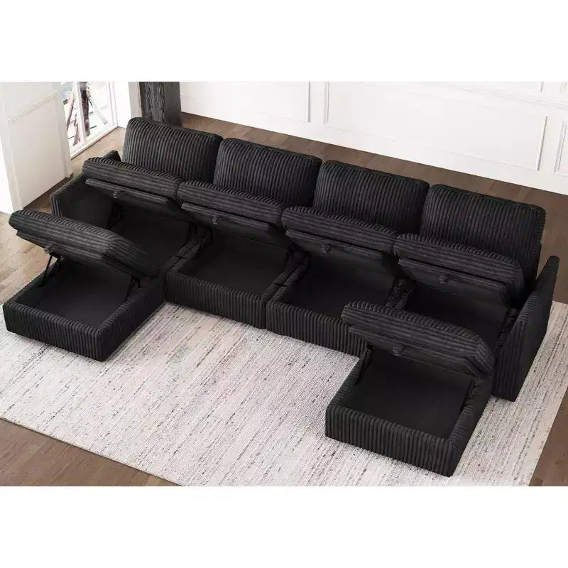 Belffin U-Shaped 6-Seater Corduroy Sectional - Modular Sofa with Storage Ottoman & Convertible Design