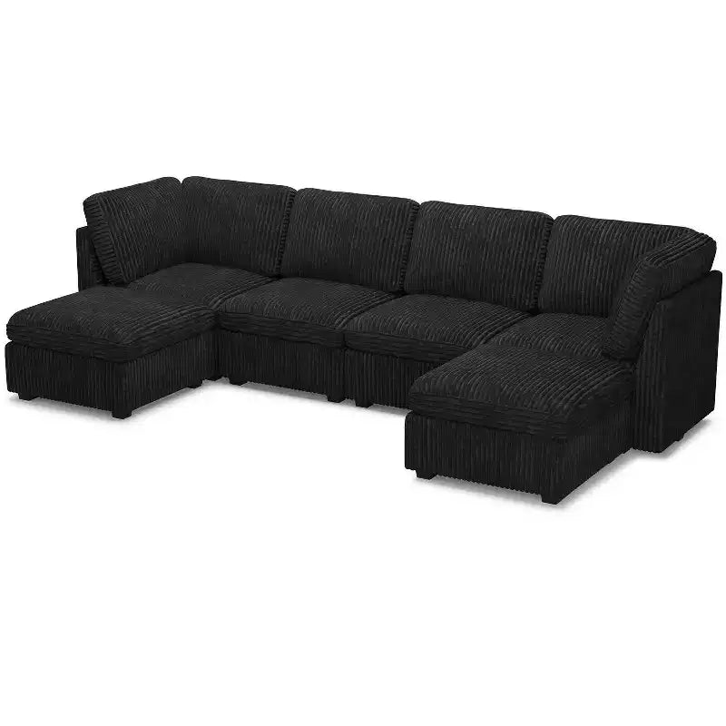 Belffin U-Shaped 6-Seater Corduroy Sectional - Modular Sofa with Storage Ottoman & Convertible Design
