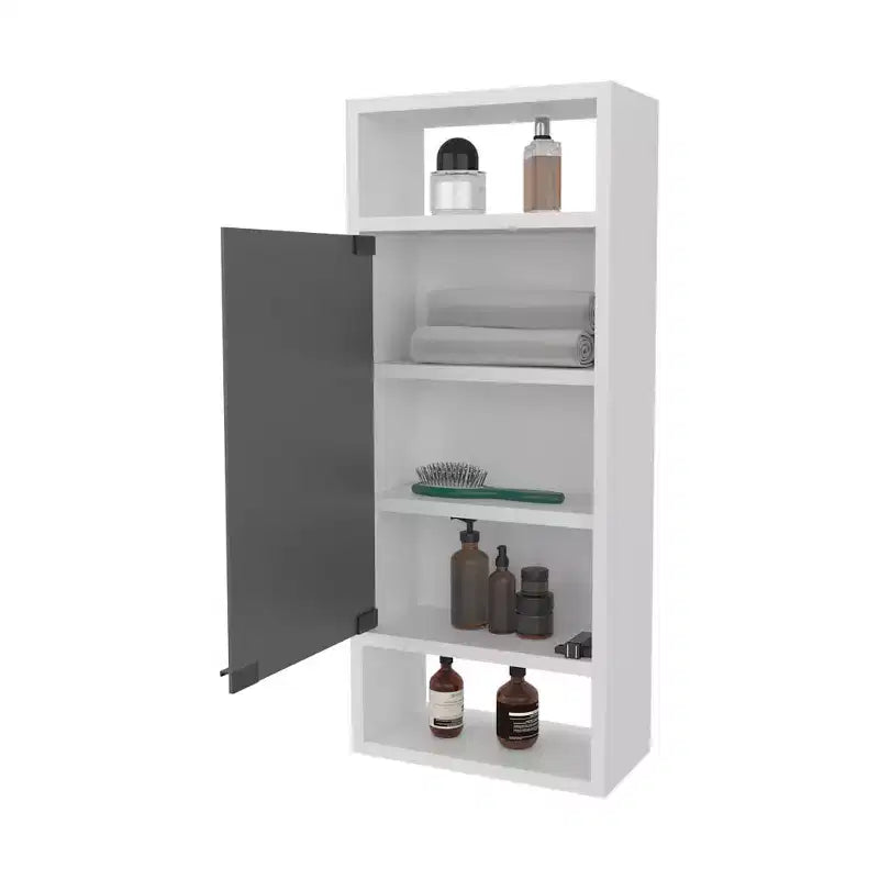 Chic Crate-Pine-Like Medicine Cabinet  Mirrored Door & Open Storage | White